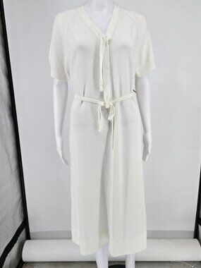 Vintage Early 1980s Talbott White Raglan Sleeve Midi Sweater Dress (Size 14/L)